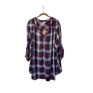 NWT avenue women’s plus size plaid roll tab sleeve blouse size 5X
